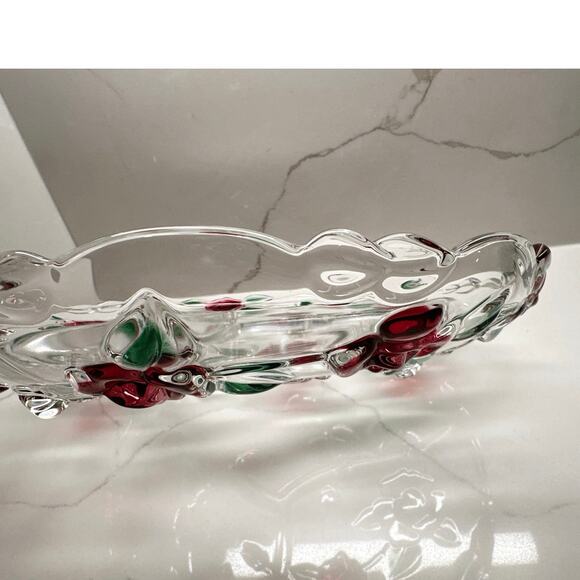 Round Mikasa Rose Garden Crystal 3-Part Divided Relish Dish 13.25” Discontinued - Picture 5 of 7